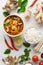 Tom Yum Goong or Tom Yam Kung and set of ingredients