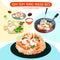 Tom yum kung fried rice and ingredients vector illustration.