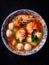 Tom Yum Kung with Pork Balls spicy and sour Colorful, appetizing