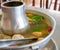 Tom Yum Soup seafood, Thai food cuisine hot pot traditional style.