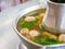 Tom Yum Soup seafood, Thai food cuisine hot pot traditional style.