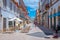 Tomar, Portugal, June 22, 2021: Narrow street in the old town To