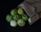 Tomatillos spilling from a paper bag, white and green