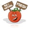 Tomato with cartoon look with face, signs