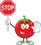 Tomato Cartoon Mascot Character Gesturing And Holding A Stop Sign