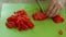 Tomato chopping; close up;