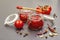 Tomato confiture, jam, chutney, sauce. Homemade preservation concept