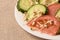 Tomato and cucumber. Light background. Sprouted beans