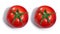 Tomato with and without dewdrops, top view, paths