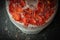 Tomato drying process in a food dehydrator.