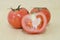 Tomato fruit with half cross section