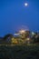 Tomato harvester working at night under moonlight