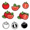 Tomato icons set with different style; black and white, lineal color and lineal