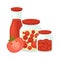 Tomato juice and pickled marinades vector icon for tomatoes vegetable food meals or vegetarian cuisine