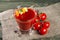 Tomato juice with vegetable decorations