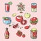 Tomato juicy tomatoes food sauce ketchup soup and paste with fresh red vegetables illustration organic ingridients for