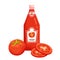Tomato ketchup bottle, isolated glass or plastic container with paper label and cap