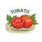 Tomato label. Retro sticker. Vegetable logo. Vector illustration