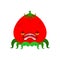 Tomato monster GMO mutant. Angry Vegetable with teeth. Hungry Alien Food vector illustration