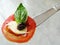 Tomato mozzarella on knife