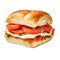 Tomato-Mozzarella Sandwich, isolated in front of a white background. Generative AI