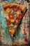 Tomato Mushroom Pizza Painting for Restaurant Display Imagery, Culinary Artwork, Vegan Italian American Food Business Art