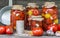 Tomato preserves in the jars