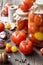 Tomato preserves in the jars