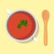 Tomato puree soup bowl with parsley healthy diet meal on plate. Vector illustration. Simple flat stock image. Hot vegetable cream