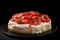 Tomato Ricotta Cheese Torta on black background. Banner.