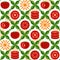 Tomato seamless pattern with design elements in simple geometric style.