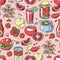 Tomato seamless pattern juicy tomatoes food sauce ketchup soup and paste with fresh red vegetables backdrop illustration