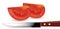 Tomato slices and kitchen knife