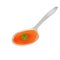 Tomato soup in a spoon with parsley, for packaging and menu design, liquid food