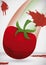 Tomato Thrown at Full Speed Falling Down in the Floor, Vector Illustration