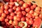 Tomato top view. Lots of small bright red tomatoes. Healthy eating. Natural vegetables from the farm