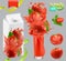 Tomato vegetables. Splash of juice. 3d vector, package design set