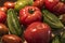 Tomatoe and cucumber wooden table bio organic backyard healthy outdoor produce germany macro closeup