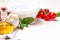 Tomatoes, basil, mozzarella cheese. Caprese salad ingredients