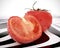 Tomatoes close up, on painted surface 3d illustrated