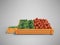 Tomatoes and cucumbers in box for sale 3d render on gray background with shadow