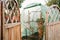 Tomatoes growing at vegetable garden in greenhouse at sunset. nobody. self sufficiency concept