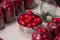 Tomatoes prepared for canning houses in glass jars