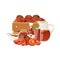 Tomatoes products with vegetable organic products juice, ketchup and pickles cartoon vector illustration.