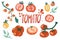 Tomatoes set. Cartoon Vegetables. Tomatoes on the branches, cherry tomato, slices and hand draw lettering. Vegetarian Healthy food