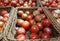 tomatoes vegetable background in supermarket