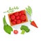 Tomatos, Broccoli, Spinach Fresh Organic Vegetables Illustration With Farm Grown Eco Products