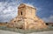 Tomb of Cyrus the Great in Pasargad against Blue Sky with White Clouds