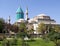 Tomb of Mevlana with prominent green tower in Konya,