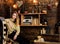 Tomboy concept. Girl tomboy spend time in house of gamekeeper. Girl in casual outfit in wooden vintage interior. Lady on